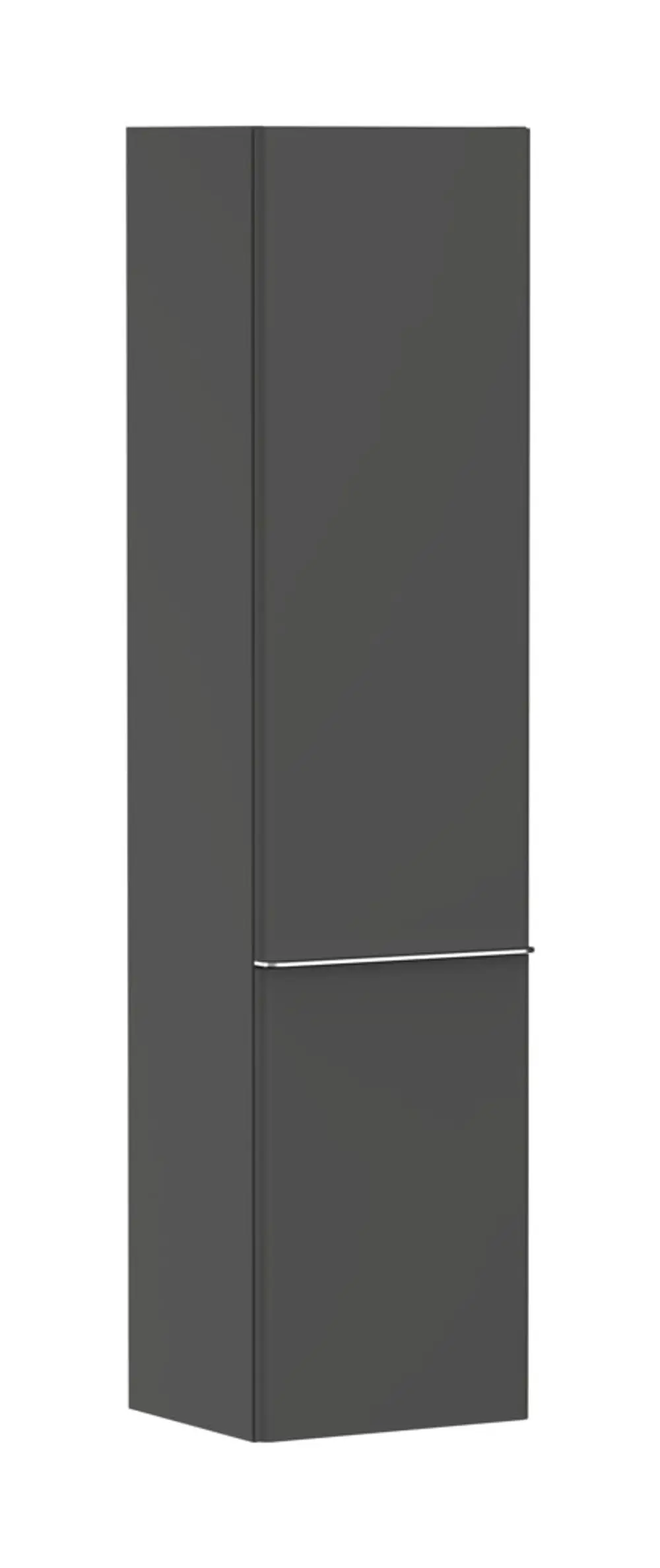 Hansgrohe Hochschrank in Diamantgrau Matt mit zwei vertikalen Türen und einem Türanschlag links. Schlichter, funktionaler Stil ohne sichtbare Griffe.